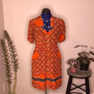 MOULINETTE SOEURS (Anthropologie) • size 2 • orange with grey detail silk dress
